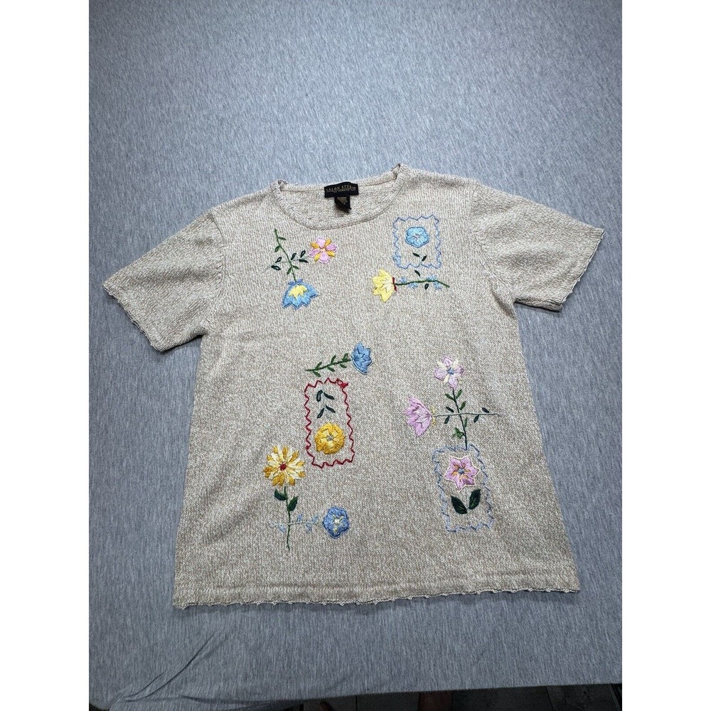 Vintage Salon Studio by Haband Woman Sweater‎ Sz L Embroidered Silk Hem Accent